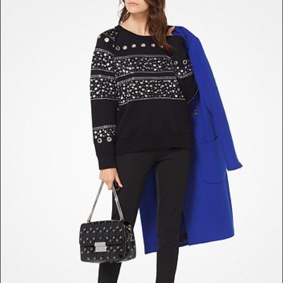 MICHAEL Michael Kors Sweaters - Michael Kors Embellished Cotton Sweatshirt Blk/Slv